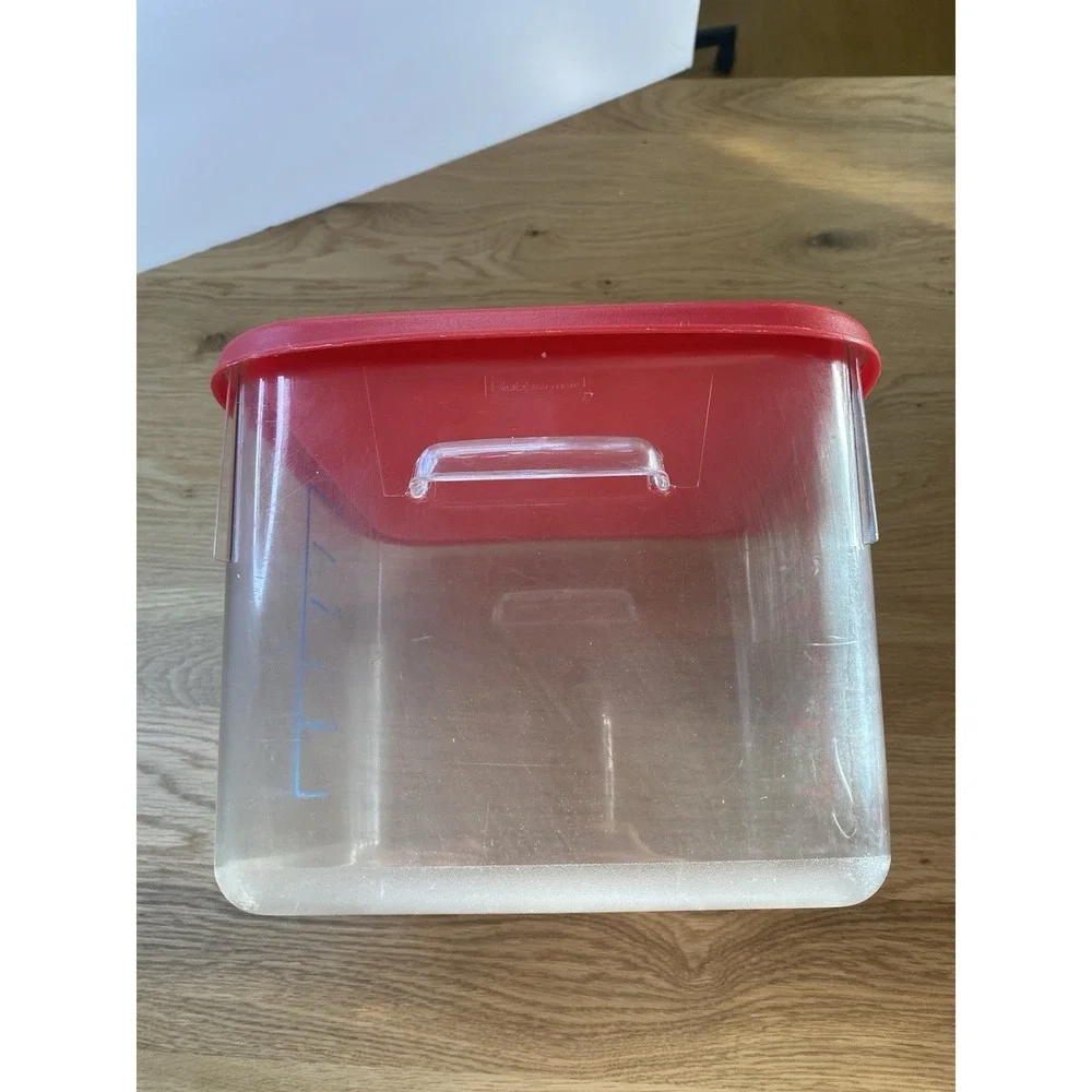Rubbermaid Commercial Square Storage Container 6 Qt Clear Red Lid‎ Handles 6306
